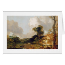 Landschaft mit Strom und Wehr (Öl auf Leinwand) Grußkarte