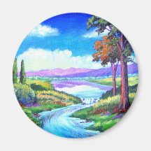 Landschaftsfluss-Malerei-Kunst - multi Kühlschrankmagnet