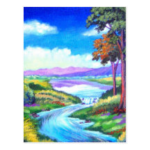 Landschaftsfluss-Malerei-Kunst - multi Postkarten