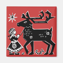 Lappland-Mädchen hält Ren-Weihnachtsmagneten