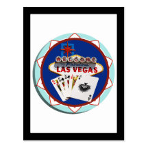 Las- Vegaszeichen u. Karten-Poker-Chip Postkarten