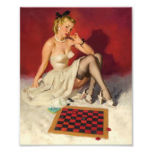 Lässt Spiel ein Spiel - Retro Pinup-Mädchen Fotografischer Druck