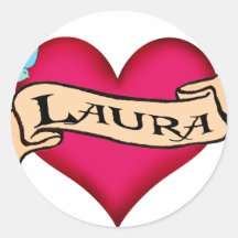 Laura - kundenspezifische Herz-Tätowierungs-T-Shir Runde Sticker