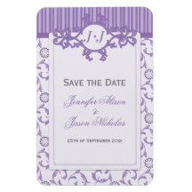 Lavendel-lila Streifen u. Damast Save the Date Flexibler Magnet