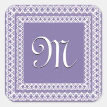 Lavendel-lila und weißes verziertes Monogramm Quadrataufkleber