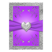 Lavendel-und Zinn-Herz-mit Monogramm Einladung