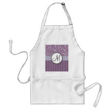 Lavender Floral Wisps & Stripes with Monogram Apron