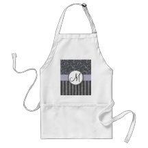 Lavender Grey Floral Wisps & Stripes with Monogram Aprons