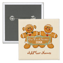 Lebkuchen-Paar-erstes Weihnachten Button