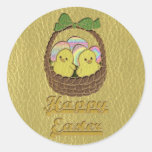 Leder-Blick Ostern-Korb Runde Aufkleber