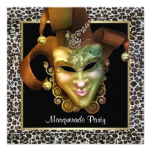 Leopard-Masken-Schwarzes und Goldmaskerade-Party Personalisierte Einladungen