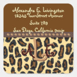 Leopard-Pelz-Adressen-Etiketten mit Monogramm Quadrataufkleber