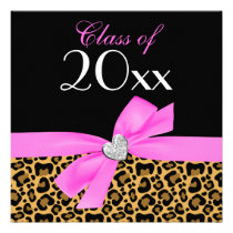 Leopard Pink Black Bow Heart Graduation Party einladungen