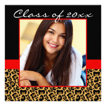 Leopard Print Red Black Photo Graduation einladungen