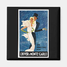 L'Hiver eine Monte Carlo Vintage Reise-Anzeige Magnete