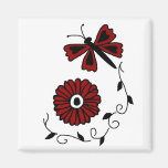 Libelle und roter Blumenmagnet Kühlschrankmagnet
