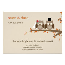 Liebe-Eulen-Save the Date - Orange Einladungskarte
