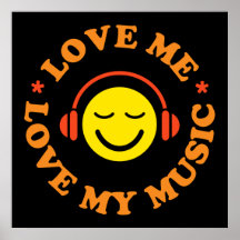 Liebe ich Liebe mein Musiksmiley mit Kopfhörern Posterdrucke