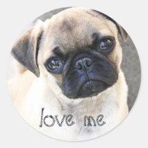 Liebe ich - niedliche Mops Runder Aufkleber