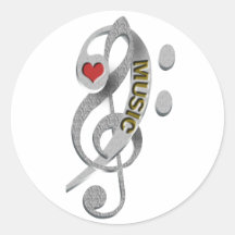 Liebe-Musikclef-Skulptur Runde Aufkleber