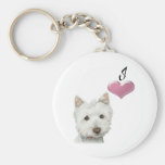 Liebe niedliche Westie Hundekunst mit Herzen 3D Schlüsselbänder