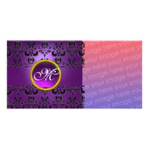 Lila Amethyst DES DAMAST-MONOGRAMMschwarzen Personalisierte Foto Karte
