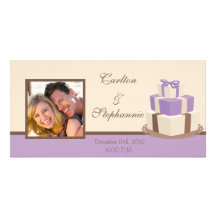 Lila/Brown-Hochzeits-Kuchen-Foto-Mitteilung Photokarten