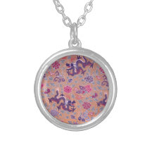 Lila Drachen rosa und lila Blumen-Muster Personalisierte Halskette