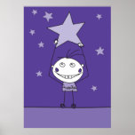 lila glückliches Monster fängt einen fallenden Ste Poster