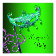 Lila grüne Maskerade-Party Einladungen
