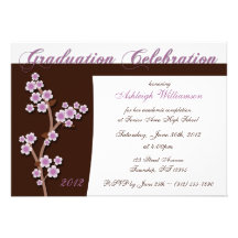 Lila Kirschblüten-Brown-Abschluss-Einladungen