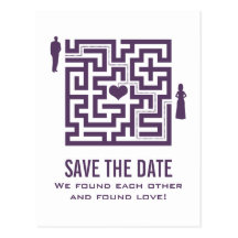 Lila Liebe-Labyrinth-Save the Date Postkarte