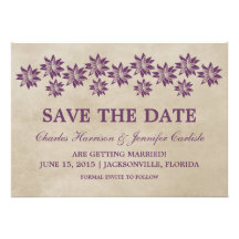 Lila mit BlumenVintages laden Save the Date ein Individuelle Einladungskarten