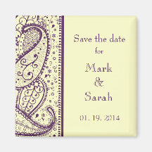Lila Paisley-Muster-Save the Date Magnet Kühlschrankmagnet