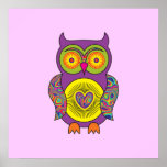Lila psychedelische Eule Posterdrucke