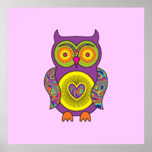 Lila psychedelische Eule Posterdrucke