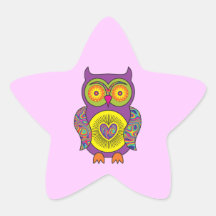 Lila psychedelische Eule Stern Aufkleber
