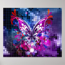 Lila Schmetterling auf Mosaikhintergrund Plakat poster