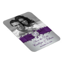 Lila, silberner BlumenSave the Date Foto-Magnet