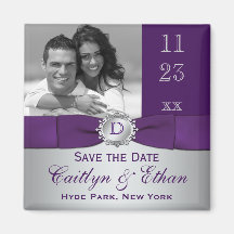 Lila, silbernes Grau-BlumenSave the Date Magnet Kühlschrankmagnete