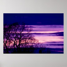 Lila Sonnenuntergang-Baum-Silhouetteplakatdruck