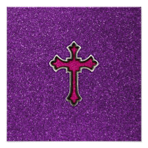 Lila und rosa Glitter-Kreuz Photo Drucke