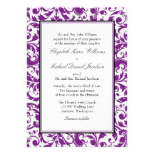 Lila und schwarze Strudel-Damast-Hochzeit Individuelle Einladungen