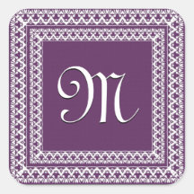 Lila und weißes verziertes Monogramm Quadrataufkleber