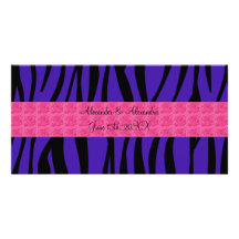 Lila Zebra stripes rosa Rosen-Gastgeschenke Hochze Photo Karten Vorlage