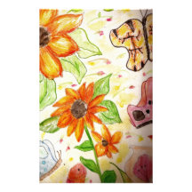 Linie Blumen und Schmetterlinge Individuelles Büropapier