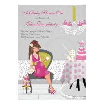 Little Teapot Brunette Girl Baby Shower Tea Invite einladungen