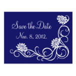 Lotos-Blumen-Save the Date Postkarte (Indigo)