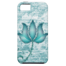 Lotusblume Vintage Damast, blau, Glitter Hülle Fürs iPhone 5