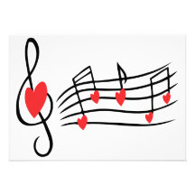 LOVE SONG MUSIC NOTES CUTE RED BLACK WHITE FRIENDS PERSONALIZED ANNOUNCEMENT